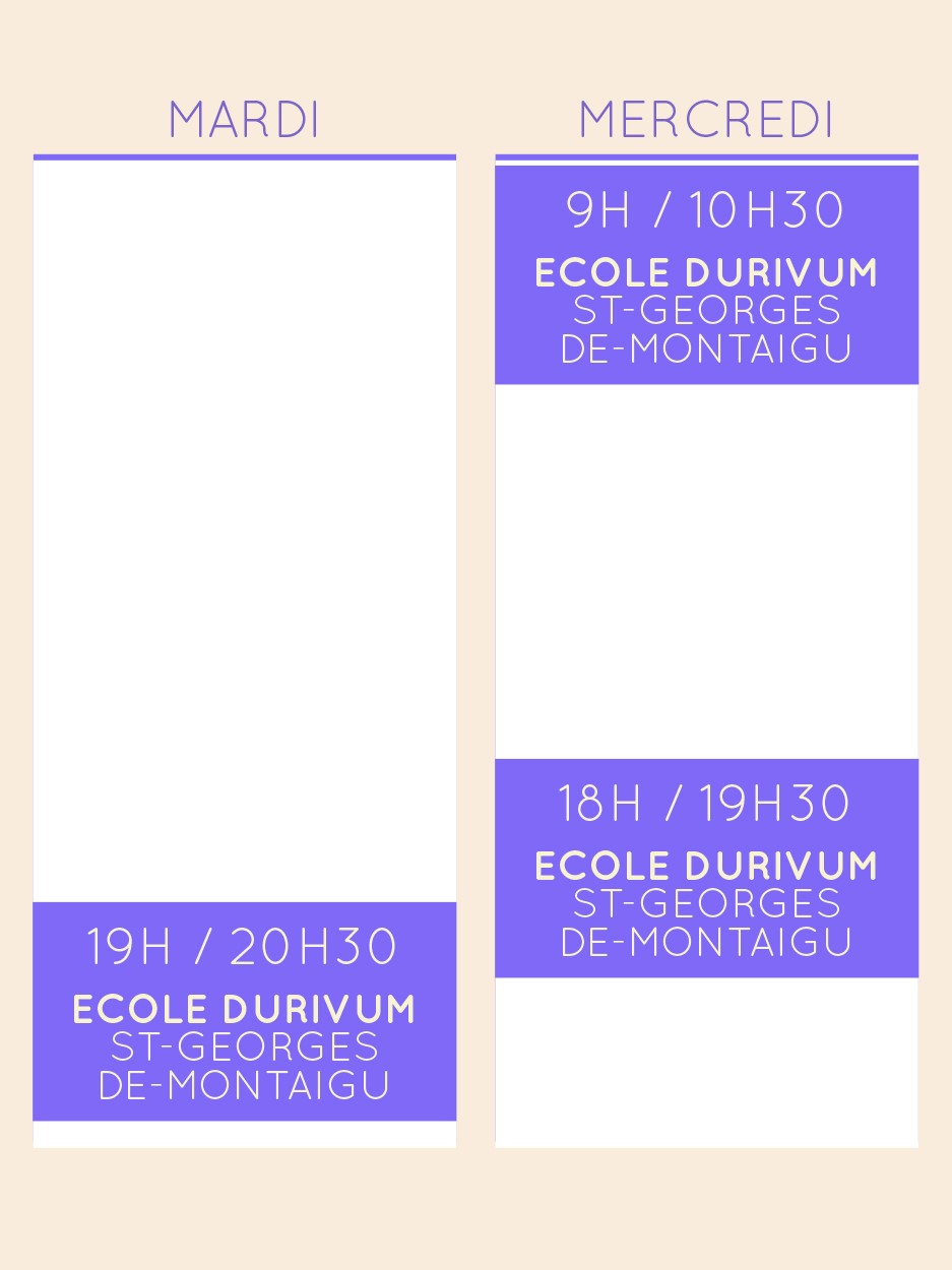 Calendrier des cours de Yin Yoga à Montaigu en Vendée pour l'année 2026-202